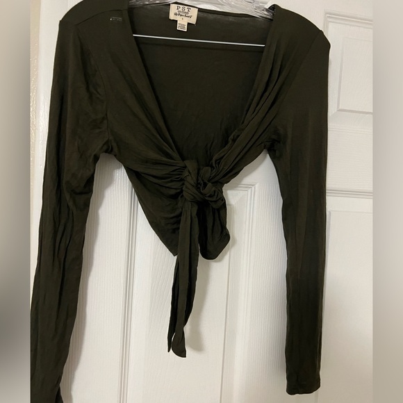 PST nwt olive green wrap style jersey material long sleeve tee ballet stretchy - Picture 5 of 7